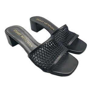 Stuart Weitzman Women Sandals Slide Cayman 35 Square Toe Mesh Block Heel Sz 9.5